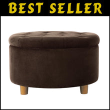 Load image into Gallery viewer, Chic Button Tufted Velvet Ottoman with Honey Oak Legs - Stylish Storage Solution