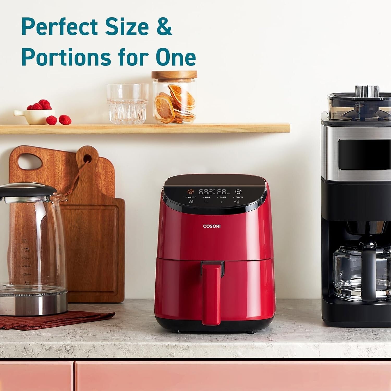 Dishwasher Safe 2.1 Qt Air Fryer in Red - 4 Cooking Functions, Perfect Gift