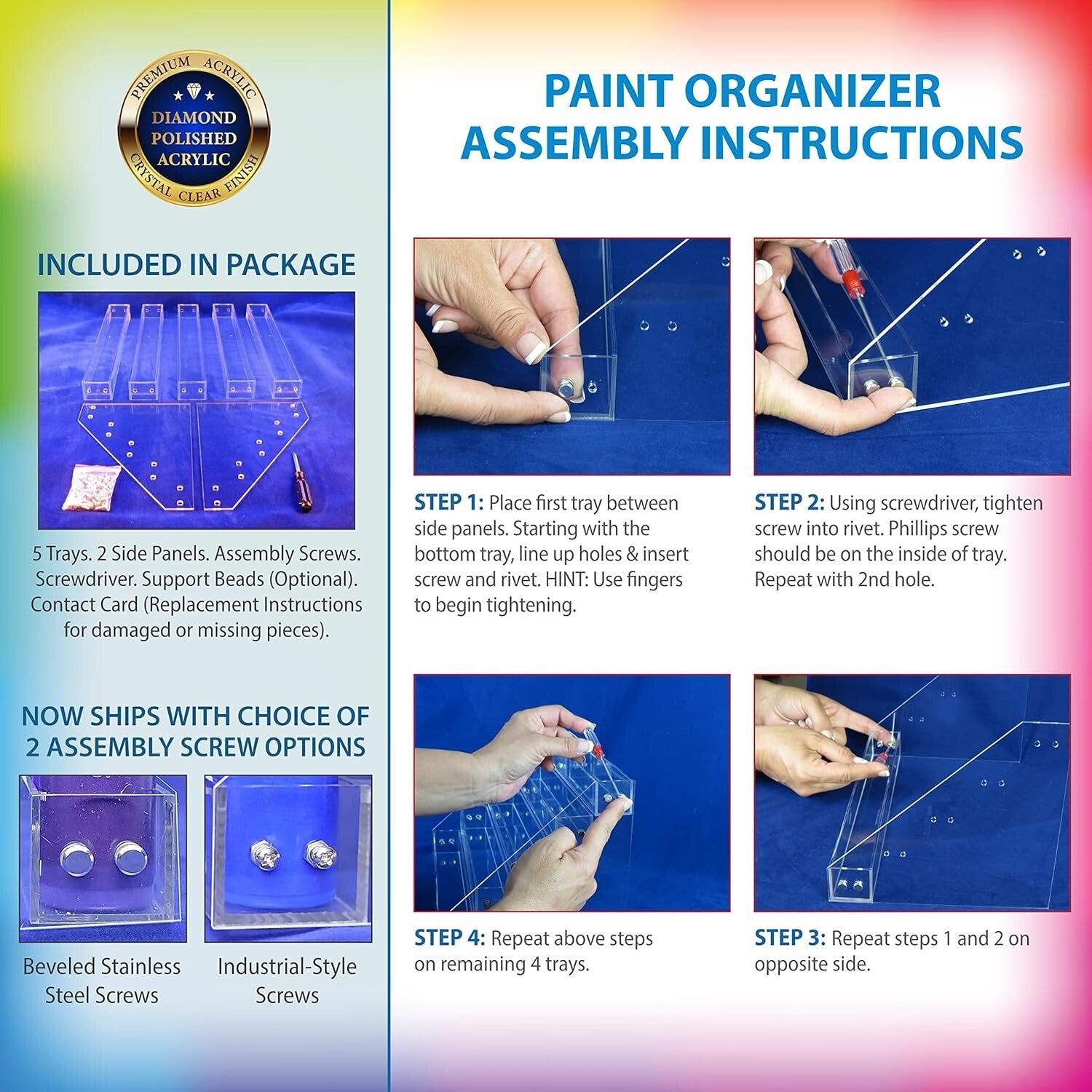 Compact & Elegant Paint Organizer with Acrylic Brush Holder - Minimal Assembly