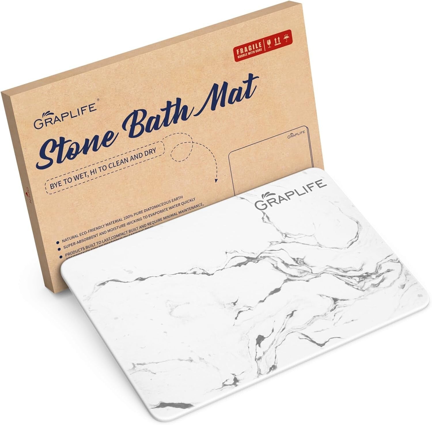 Versatile Diatomaceous Earth Shower Mat - Low Maintenance, Quick Dry 23.5x15''