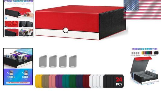 Premium 4-Row Card Storage Box with Magnetic Closure & 24 Colorful Dividers