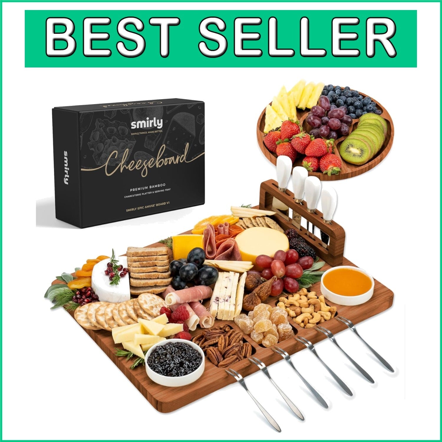 All-In-One Large Bamboo Charcuterie Board with Accessories for Effortless Dining