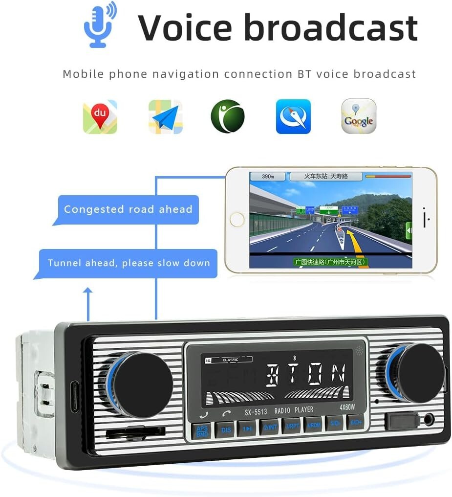 Advanced Retro Car Audio System with Bluetooth, Remote & Appointment Assistant