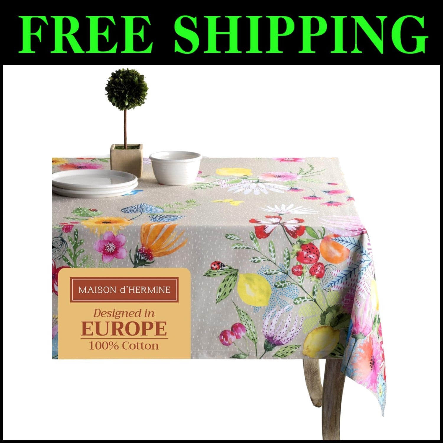 Elegant 100% Cotton Table Cloth 60 x 90 Inches for All Occasions - Jardin D'Ete