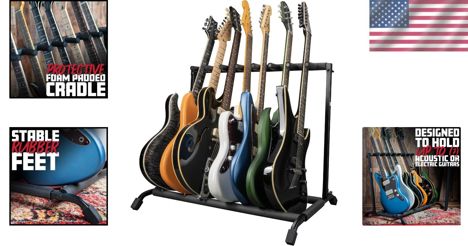 Compact Folding Guitar Stand for 7 Instrument Storage - Ideal for Travel