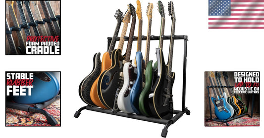 Compact Folding Guitar Stand for 7 Instrument Storage - Ideal for Travel