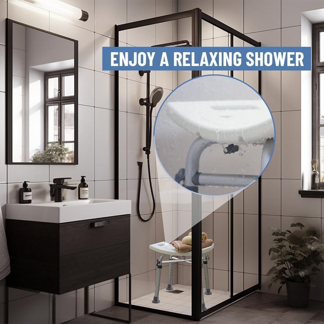 Compact Shower Chair for Seniors - Adjustable Height with Heavy Duty Support