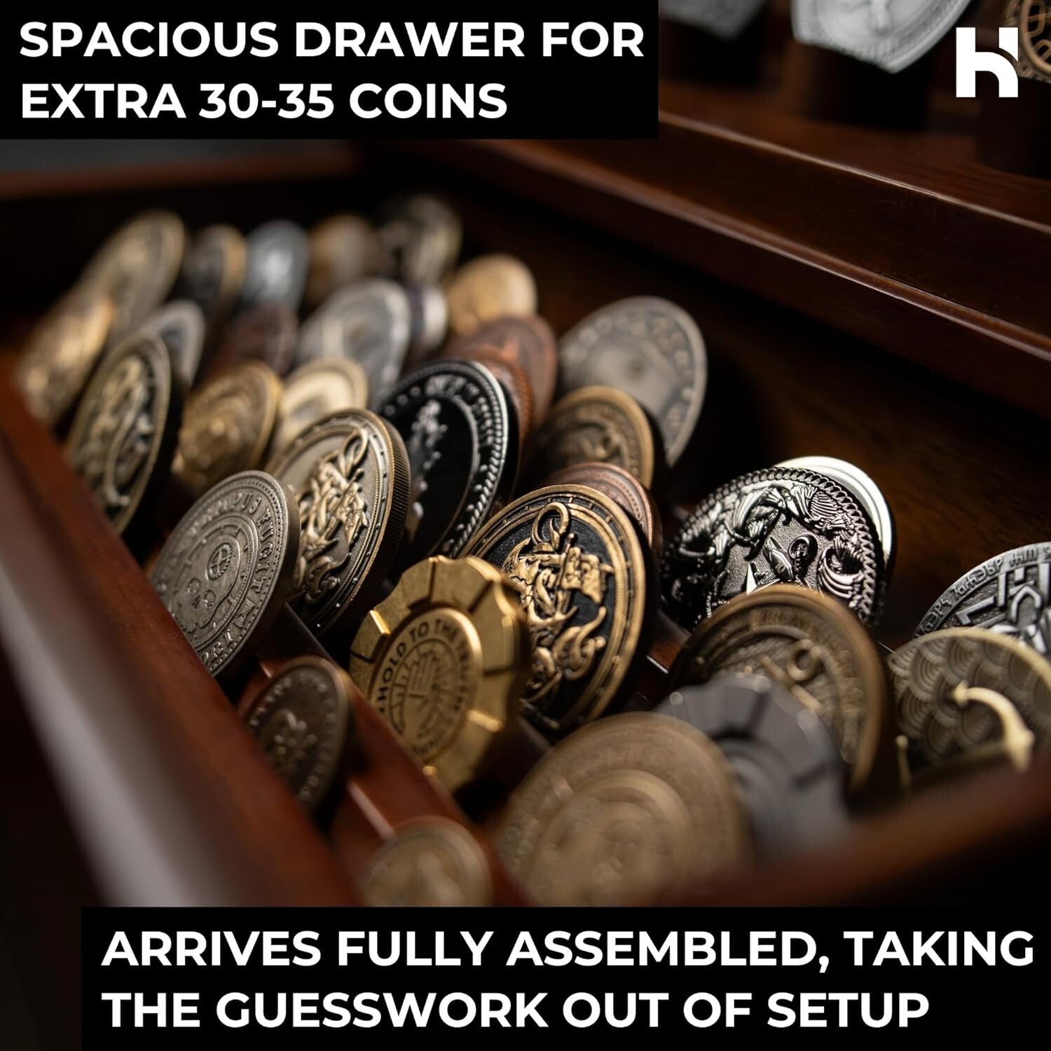 Elegant Handcrafted Coin Display Case for 50 Coins - 360° Views & Luxury Finish