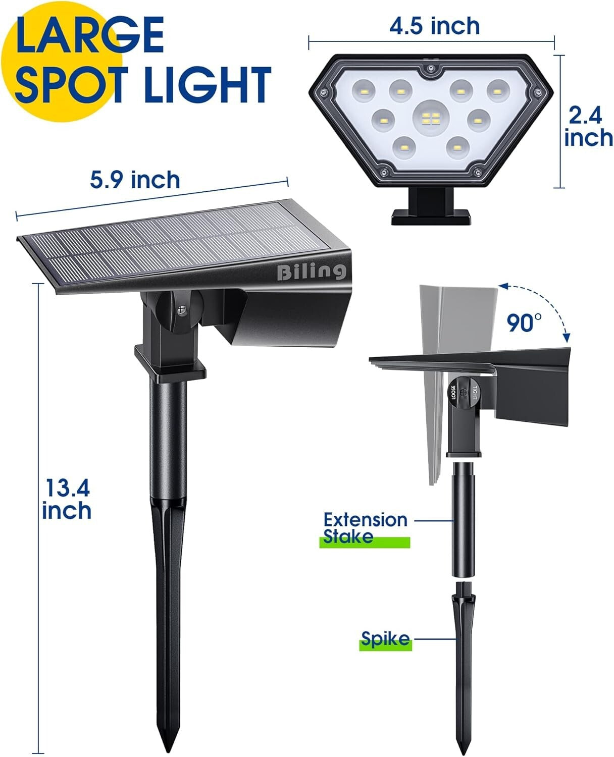Bright 3000K Solar Spotlights - IP67 Waterproof Adjustable Outdoor 10 Pack
