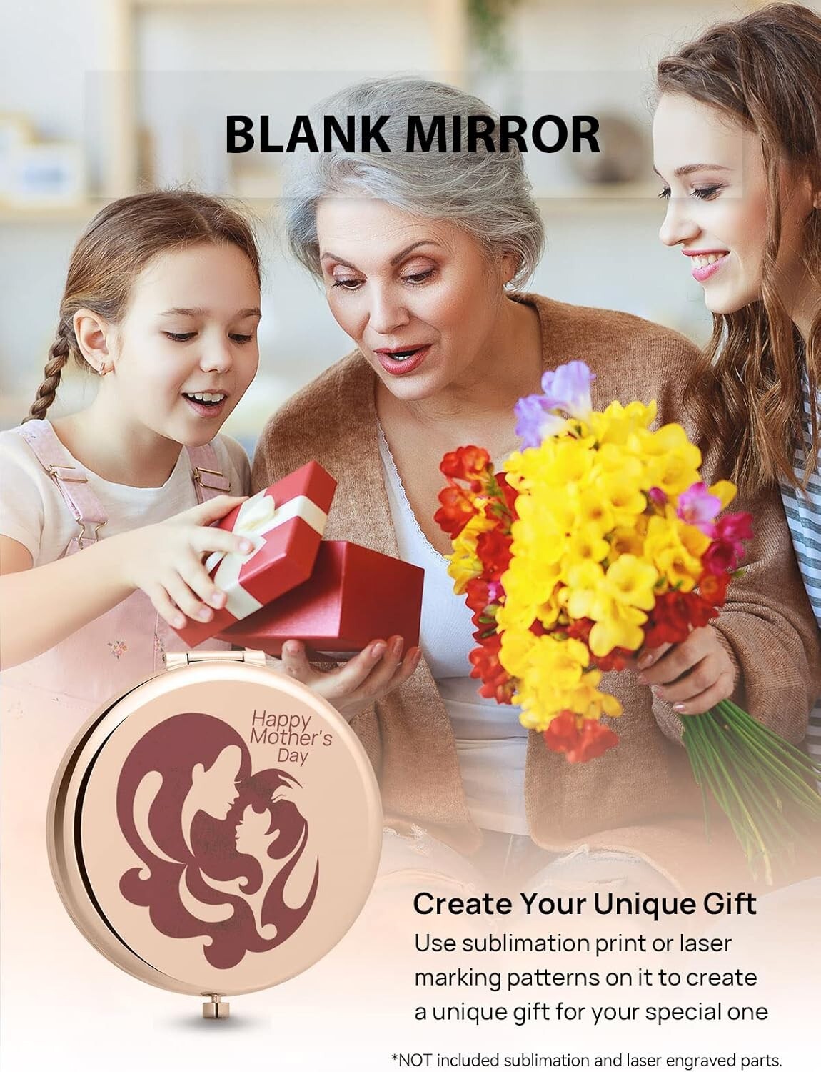 Customizable Rose Gold Mini Mirrors Set - 100 Double-Sided for Weddings & Gifts