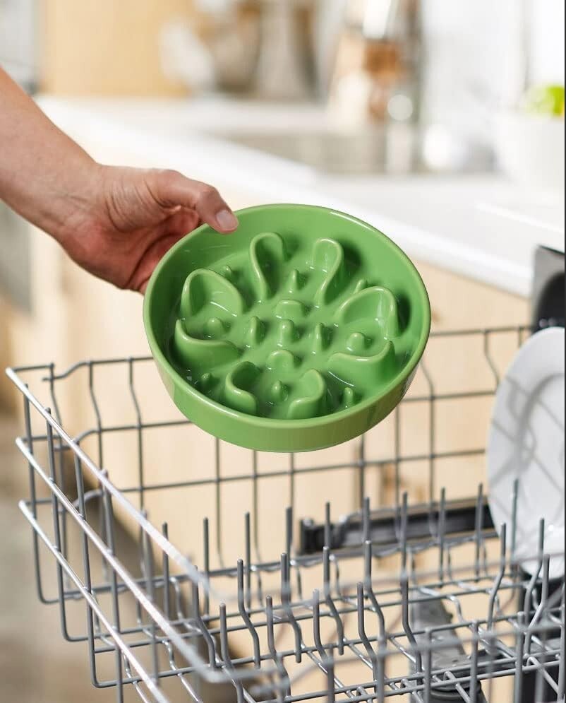 Elevated Ceramic Dog Bowls - Non-Slip Clover Green Dishes for Healthy Feeding