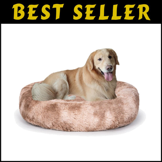 Beige Donut Cuddler Dog Bed - Anti-Skid, Machine Washable 36" for Medium Dogs