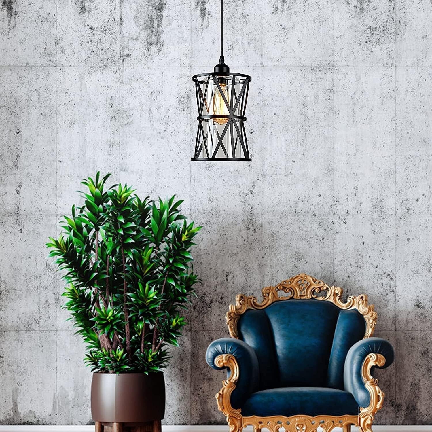 Elegant Farmhouse Plug-in Hanging Light for Dining Room & Kitchen - Dimmable