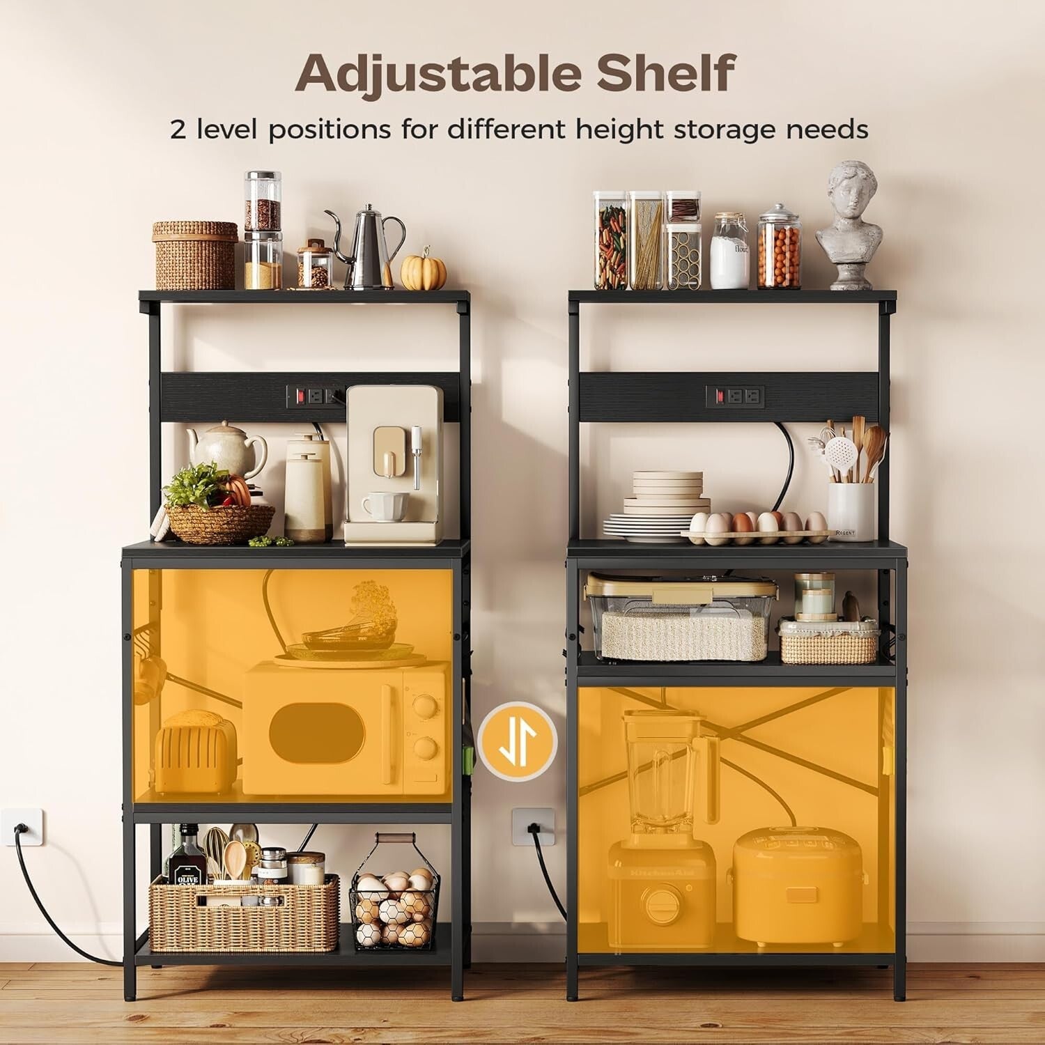 Functional Microwave Stand with Storage and Adjustable Shelves - Black Finish