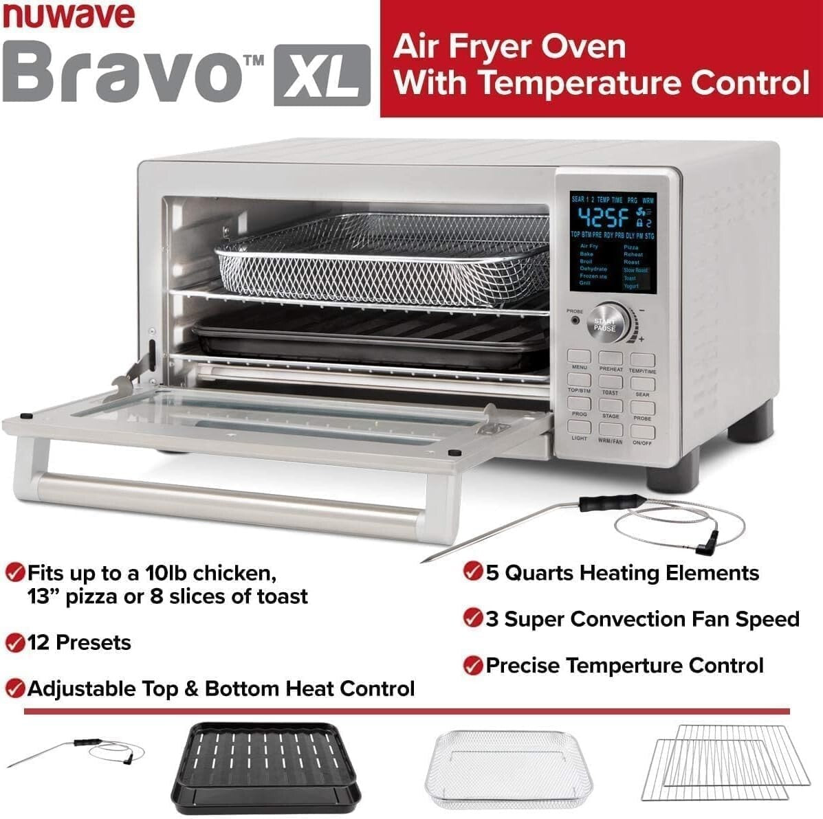 Versatile 30QT Bravo Air Fryer Toaster Oven with Touch Controls & Digital Probe