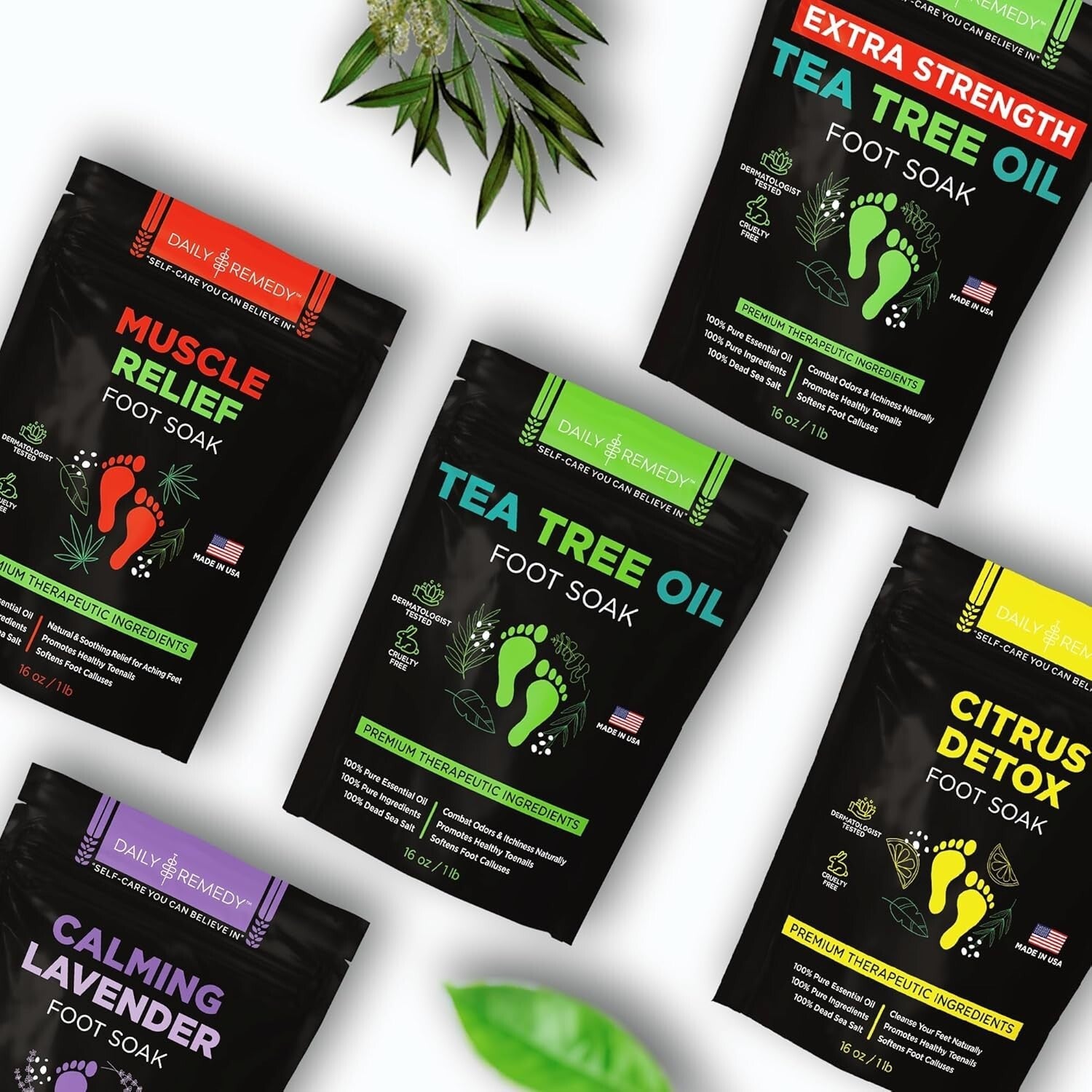 4-Pack Aromatherapy Foot Soaks: Tea Tree, Lavender, Muscle Relief & Citrus