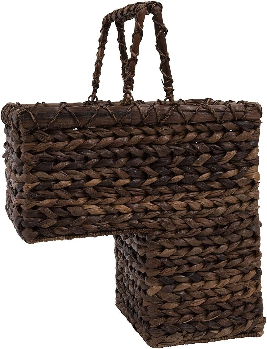 Lightweight Modern BacBac Leaf Stair Basket with Rattan Handles - 16x15.5 in