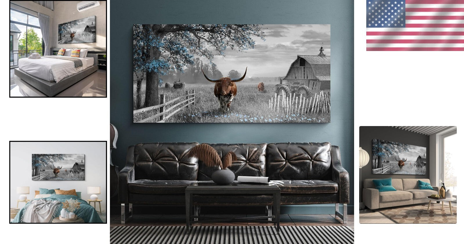 Western Decor 48x24 Longhorn Cow Canvas - Elevate Your Farmhouse Style