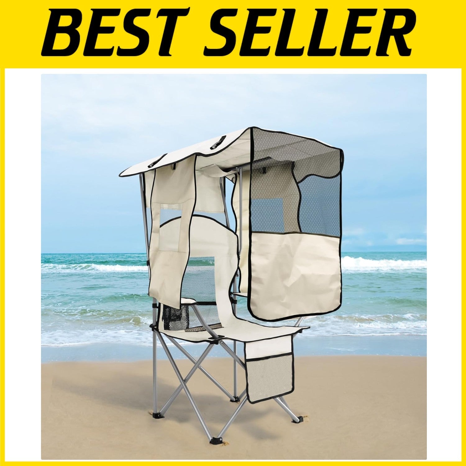 Heavy-Duty Camping Chair with Retractable Canopy & Extra Storage for Outdoors
