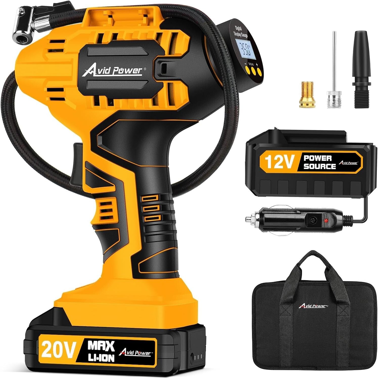 Lightweight 20V Air Pump for Cars & Bikes - Versatile Inflator with Accessories