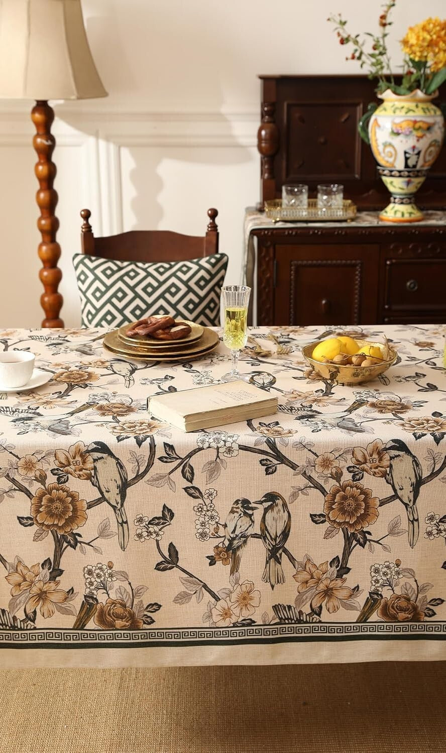 Hand-Painted Floral Table Cover for Rectangle Tables - Perfect for Gatherings