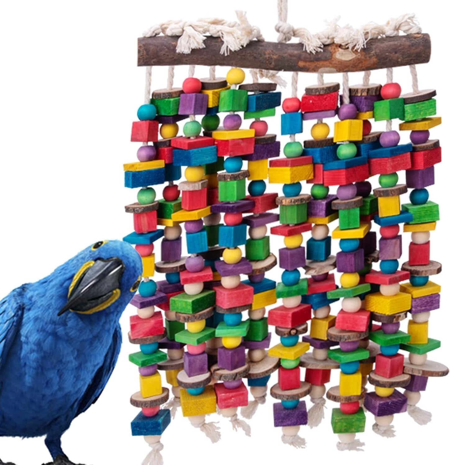 Extra Large Parrot Chewing Toy with Natural Wooden Blocks - 23.5" for Macaws