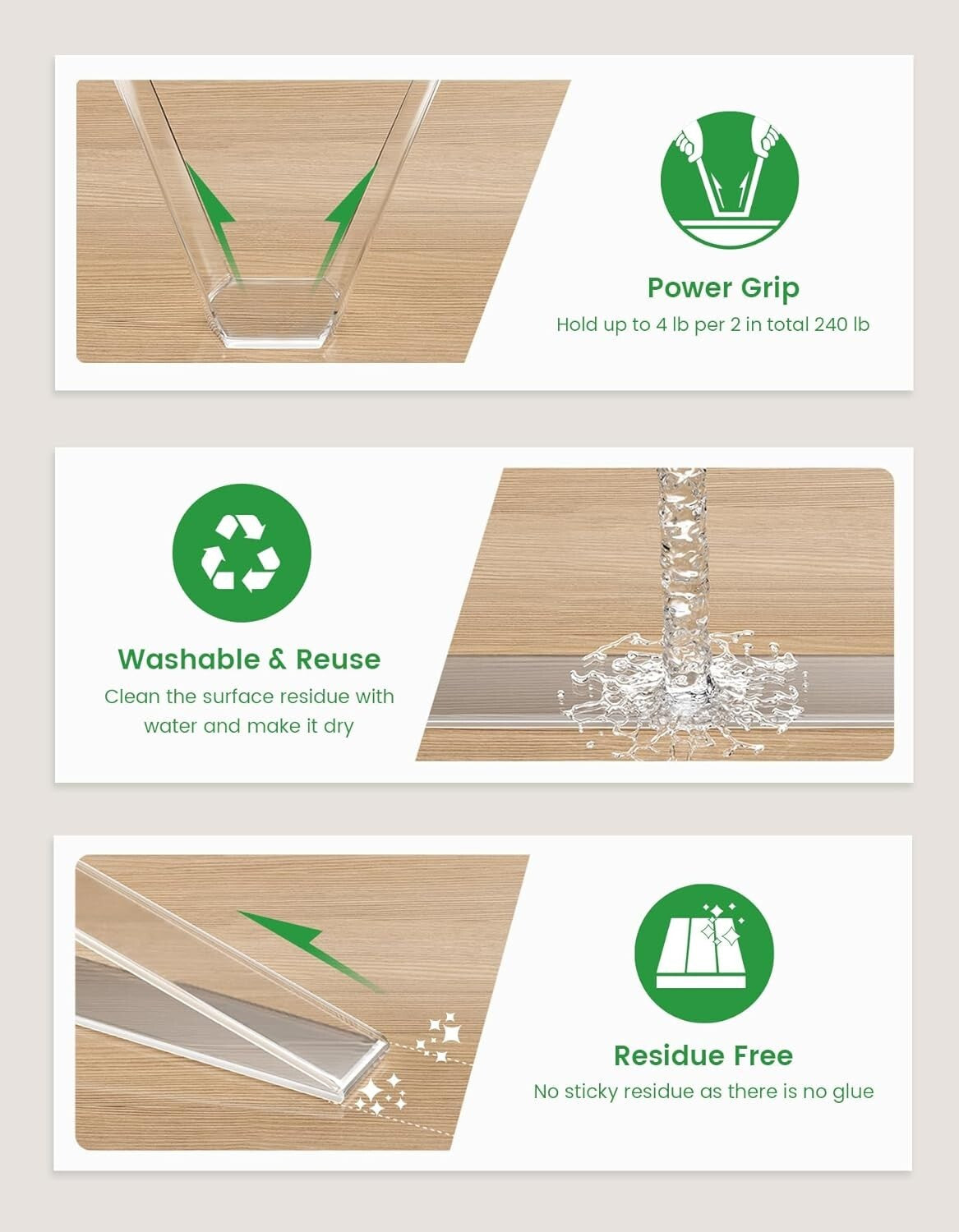 Nano Adhesive Double Sided Tape, 16.4FT in 3pcs - Ideal for Wall & Office Use