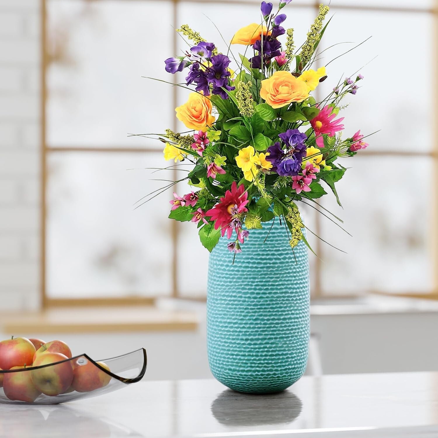 Elegant Spring Faux Flower Bouquet - 2pc Dahlia, Morning Glory & Ranunculus Mix