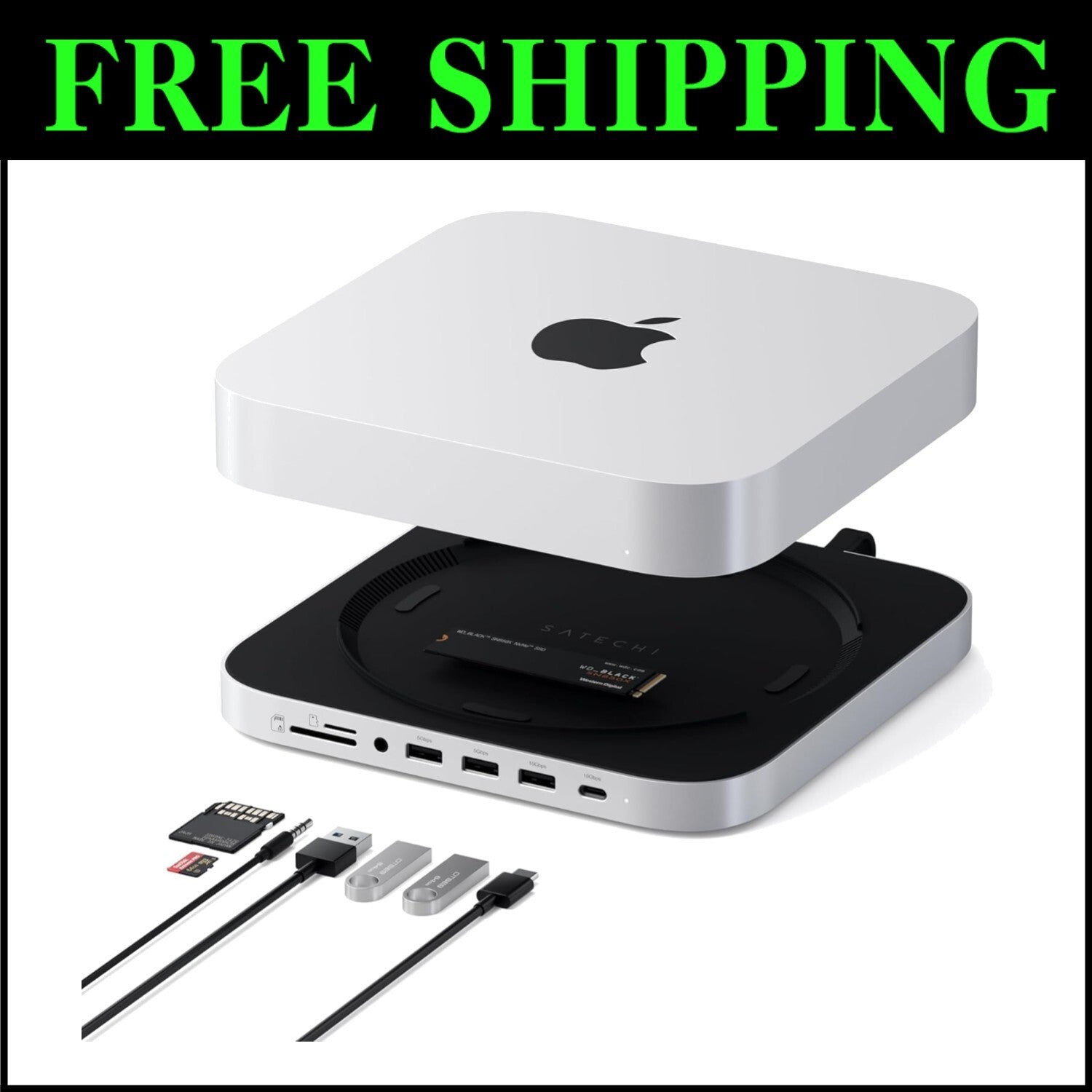 High-Speed Mac Mini Dock with SSD Enclosure and Multiple USB Ports - Silver