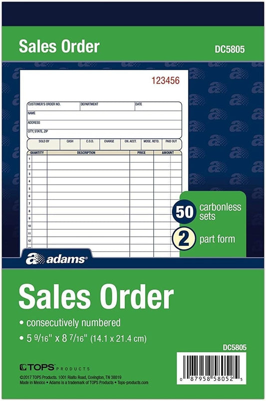 Efficient Sales Order Book, 2-Part Carbonless, 50 Sets, Compact Size, 12 Pack