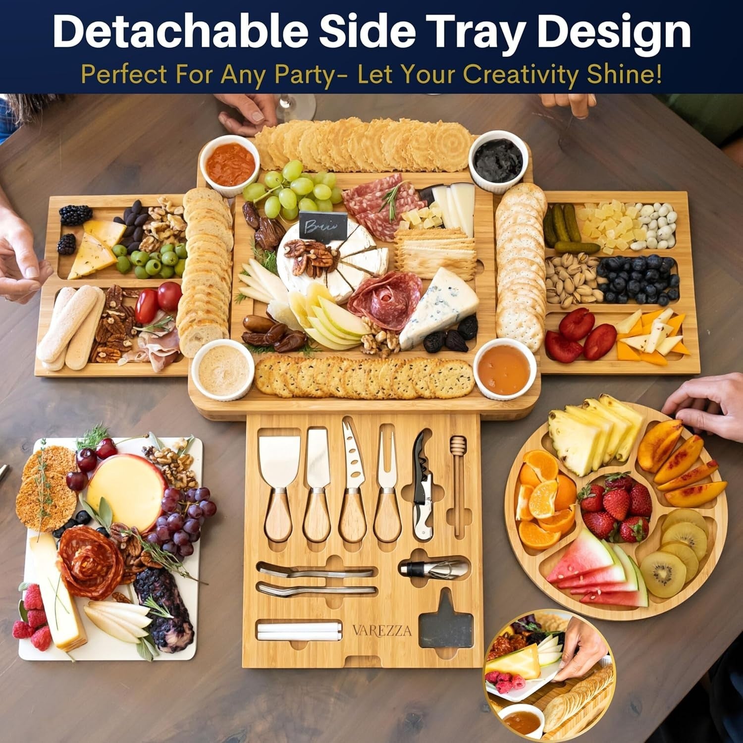 Extra Large Marble & Bamboo Charcuterie Board Set - 27 Entertaining Accessories