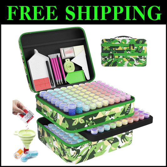 Elegant Green Diamond Painting Storage with 240 Jars - Zipper Closure for Safety