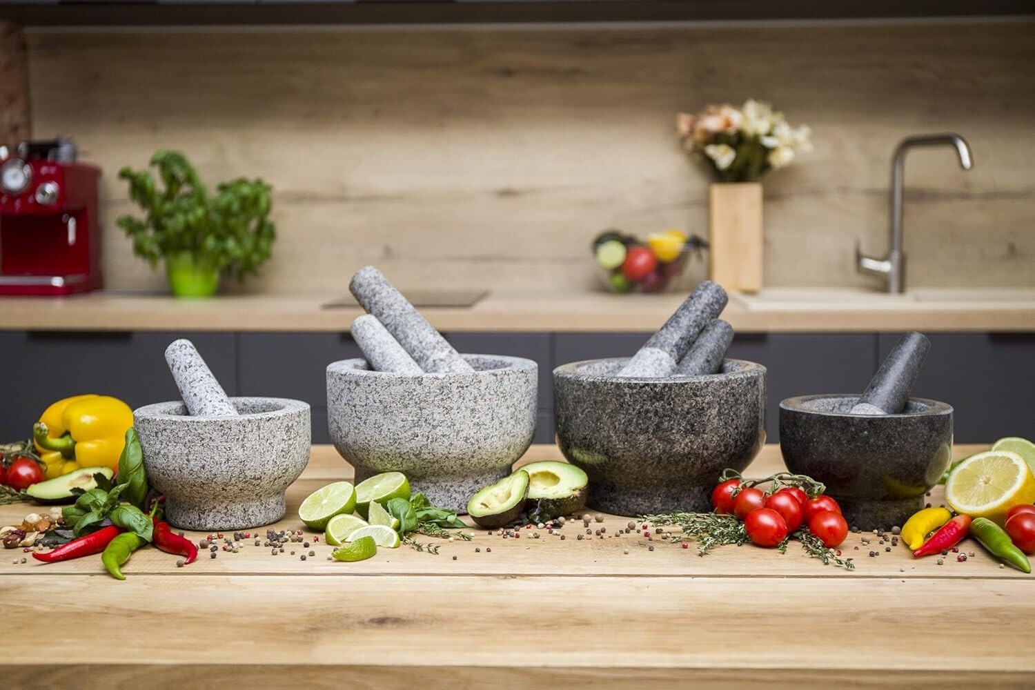 Extra Large 8-Inch Mortar & Pestle Set - 5 Cup Capacity Heavy Granite