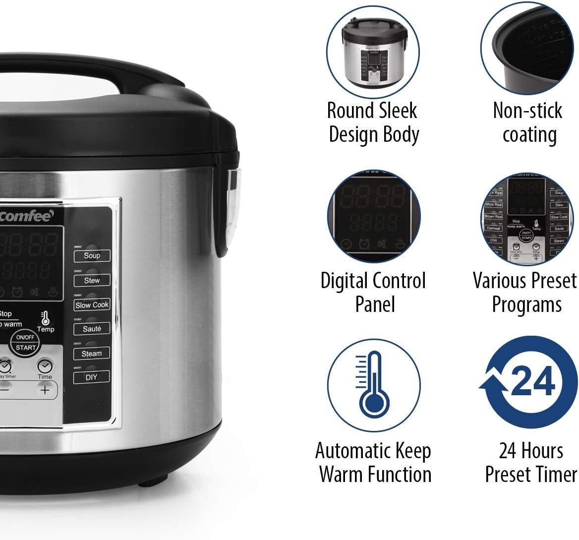 12 Digital Cooking Programs Multi Cooker - 5.2Qt Family Size Steamer & Rice Pot