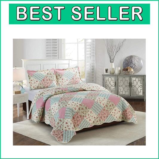 Elegant 3-Piece Rose Quilt Set for All-Season Comfort - Full/Queen Size