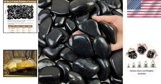 Premium Black River Pebbles - 40lbs for Aquariums, Gardens & Planters - 2-3 Inch