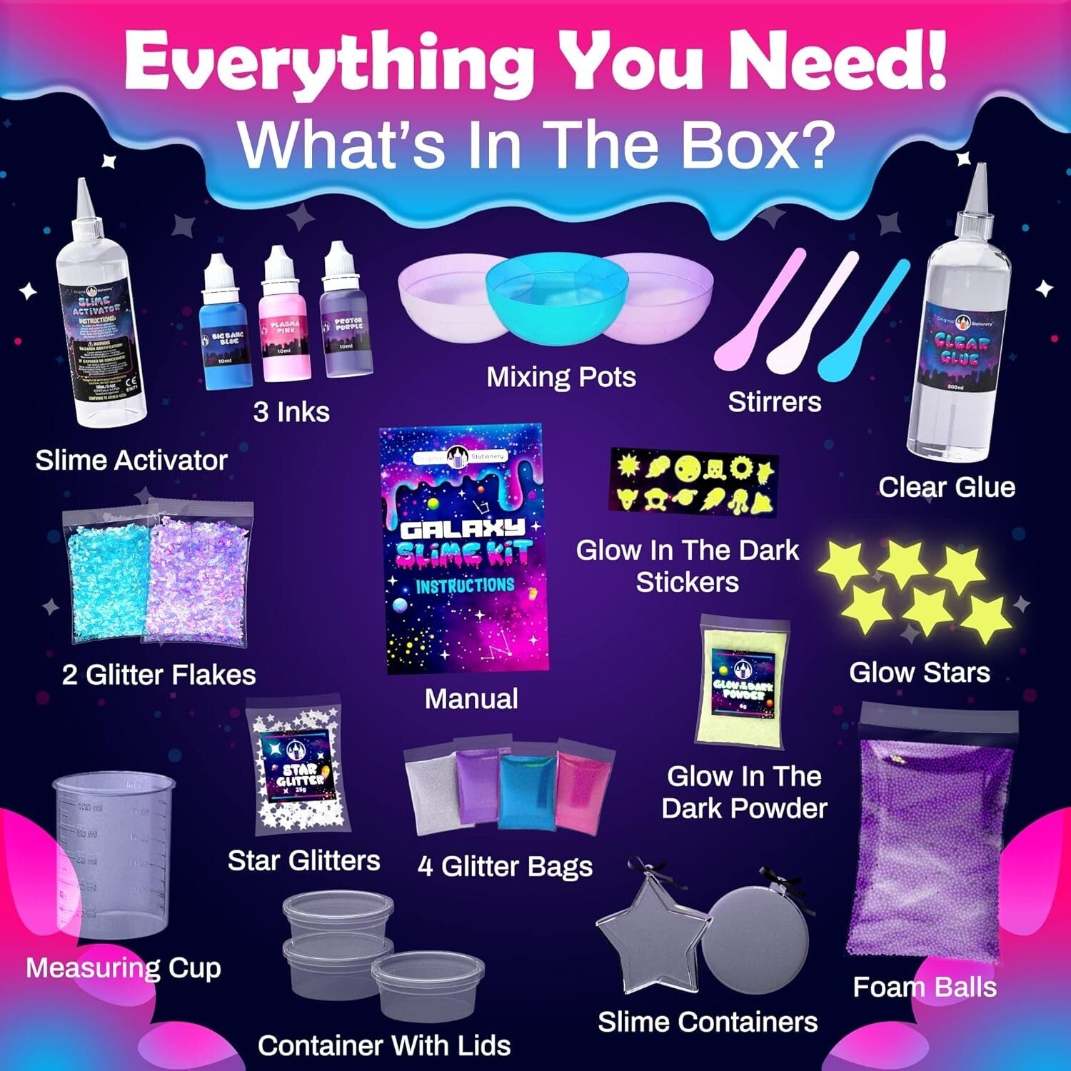 25-Piece Glow in The Dark Galaxy Slime Craft Kit - Fun Easter Gift for Girls