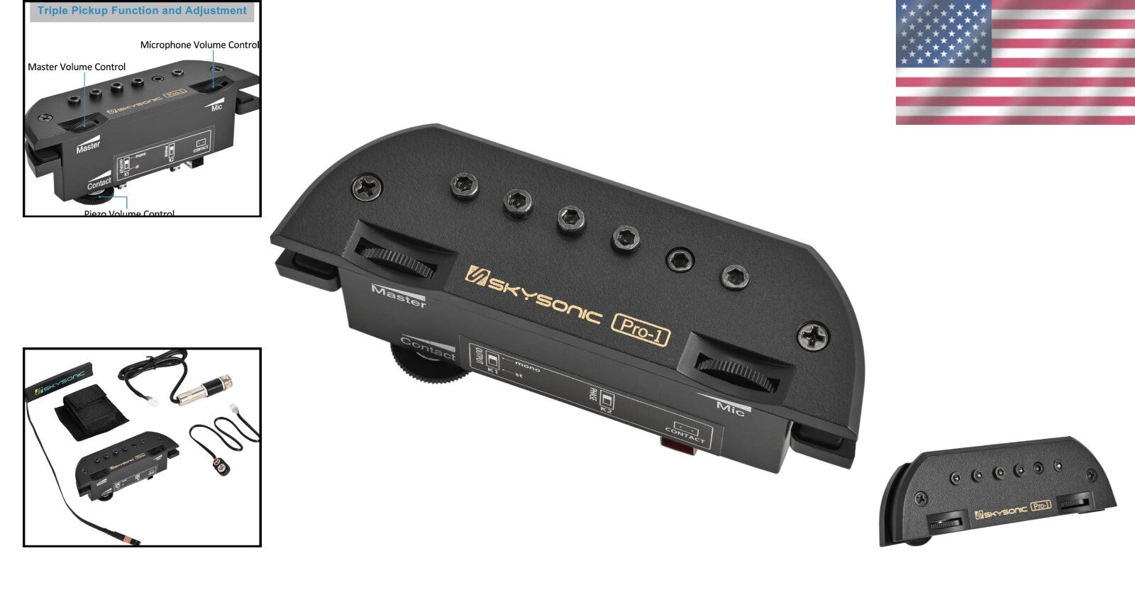 Magnetic and Piezo Acoustic Guitar Pickup with Master Volume Control - 90-105mm