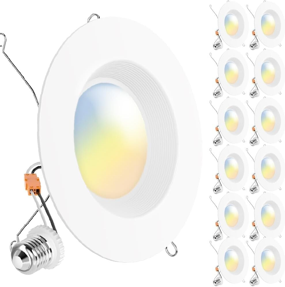 Retrofit 12 Pack of 6-Inch Dimmable LED Can Lights - 1050 LM & Selectable Colors