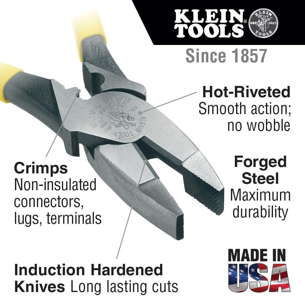 Durable 9-Inch Lineman's Crimping Pliers with Enhanced Grip - Made in the USA