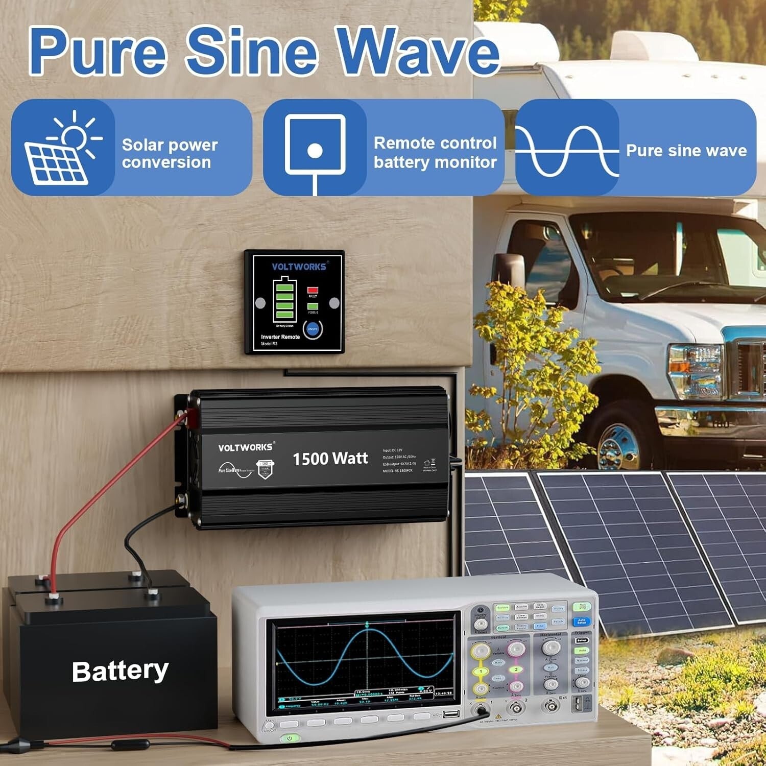 1500W Off-Grid Pure Sine Wave Inverter with Remote - Perfect for Emergency Use