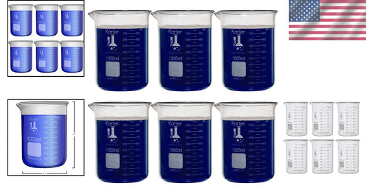 Pack of 6 Borosilicate 3.3 Graduated 1000ml Beakers for Accurate Measurements