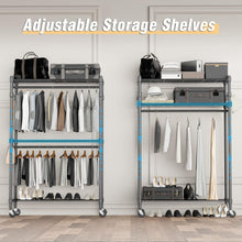 Load image into Gallery viewer, 3-Tier Adjustable Garment Rack with Rolling Wheels &amp; Side Hooks - Gray Finish