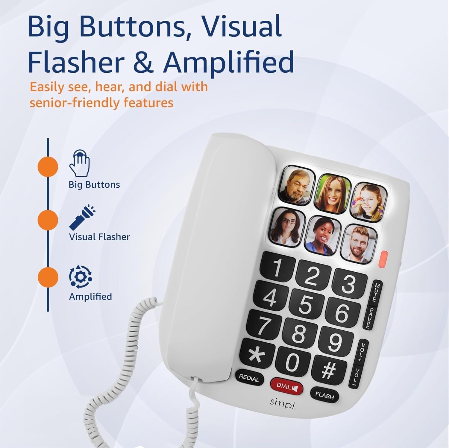 Compact Hands-Free Phone with Large Buttons & Memory for Easy Communication
