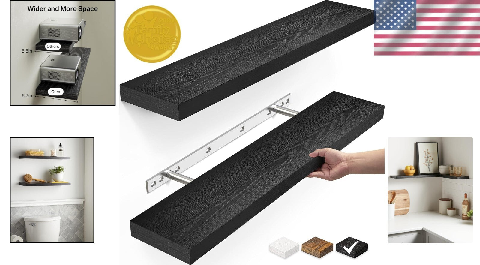 Rustic 22.5-Inch Floating Shelves - Wall-Mounted Wood Set of 2 for Stylish Decor