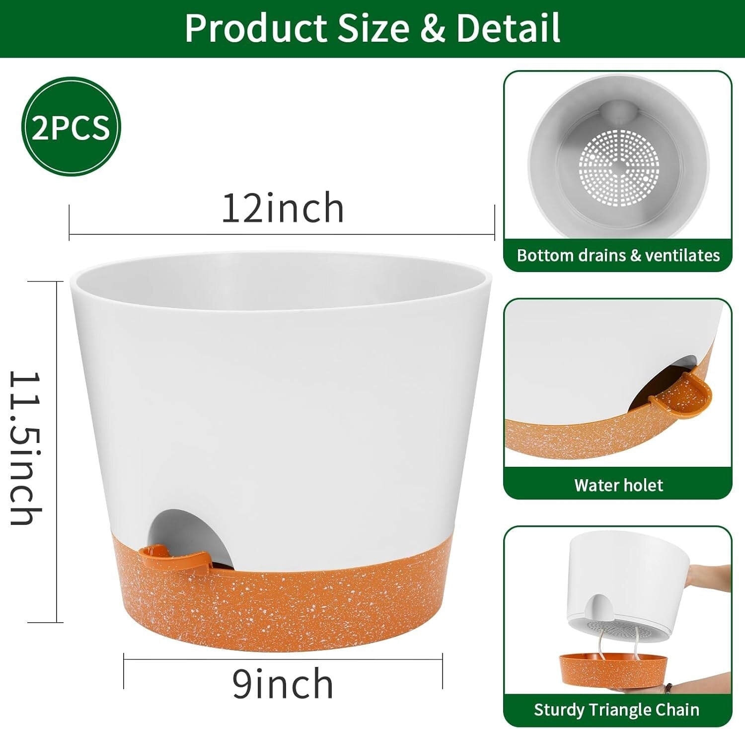 Elegant Matte White Planters - 12-Inch Self-Watering Flower Pots with Reservoir