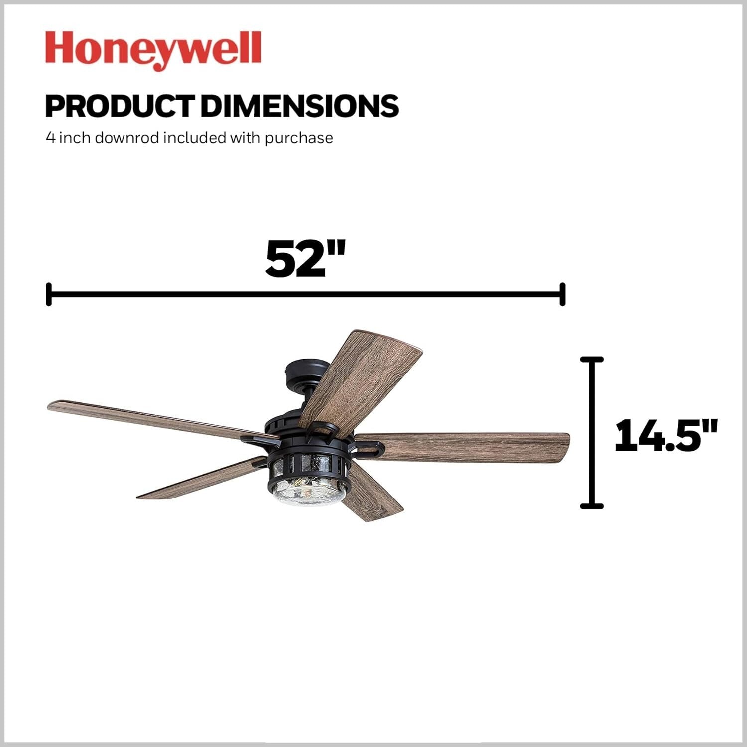 Stylish 52 Inch Ceiling Fan with LED Light - Matte Black & Brown Pine Finishes