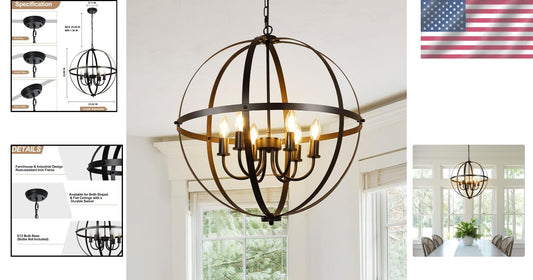 Versatile 6-Light Orb Chandelier with Metal Cage - Perfect for Kitchen and Foyer