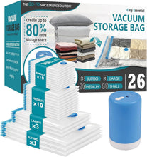 Load image into Gallery viewer, Effortless Compression Vacuum Bags 26 Pack with Electric Pump &amp; Seal Technology