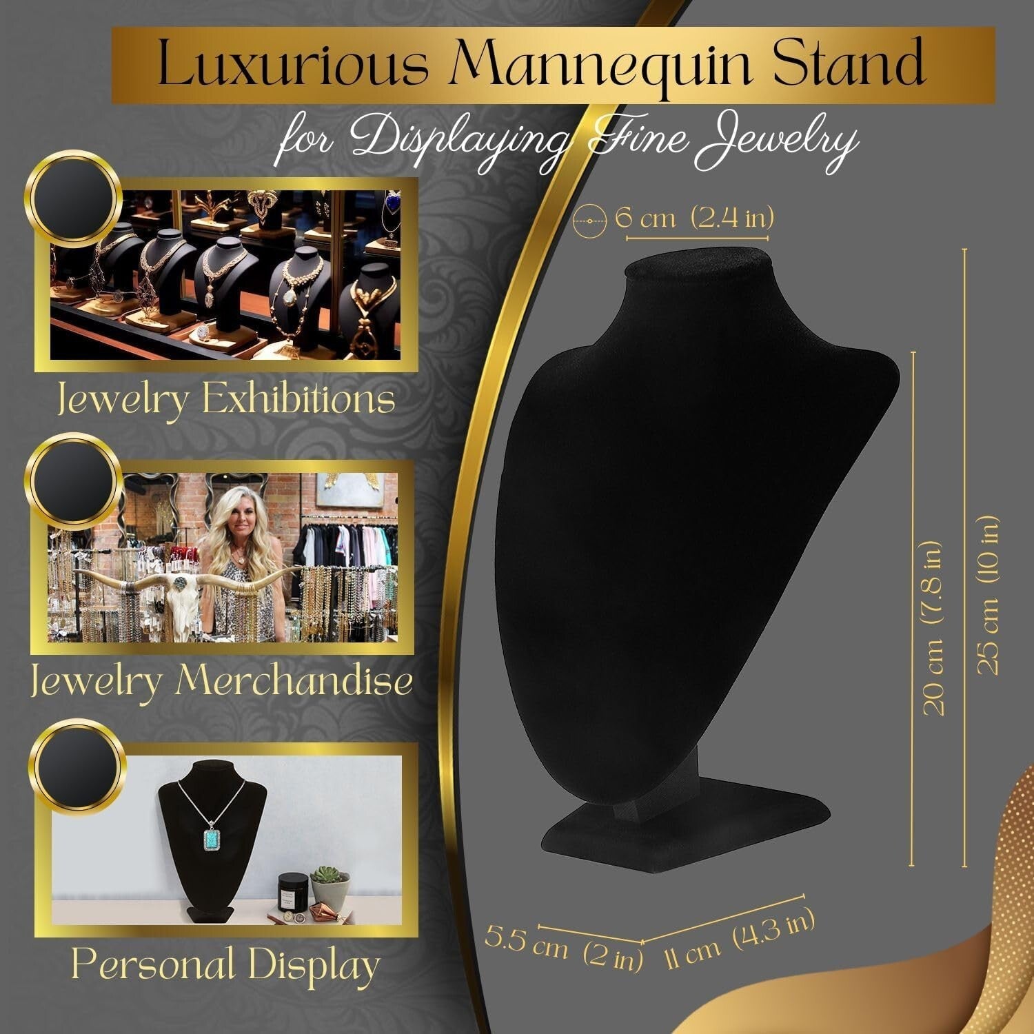 Elegant Black Velvet Necklace Bust Display Stand - 10 Inch, 6 Pack for Boutique